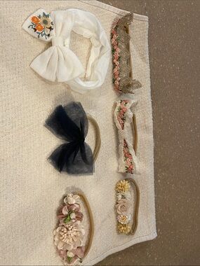 Baby Girl Floral and Bow Headband Set – Cream, Pink,Navy and White